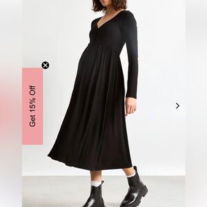 Hatch Rib Nursing and Maternity Dress Black Long Sleeve